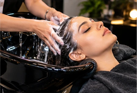Relaxing hair wash and spa treatment — illustrative stock photo